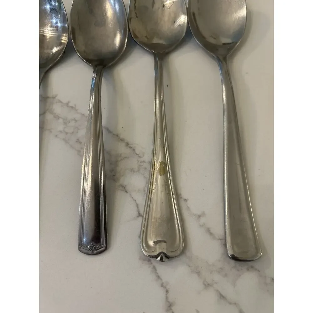 Vtg Lot of 4 Stainless‎ Dinner Spoons Assorted 8” Flatware Silverware